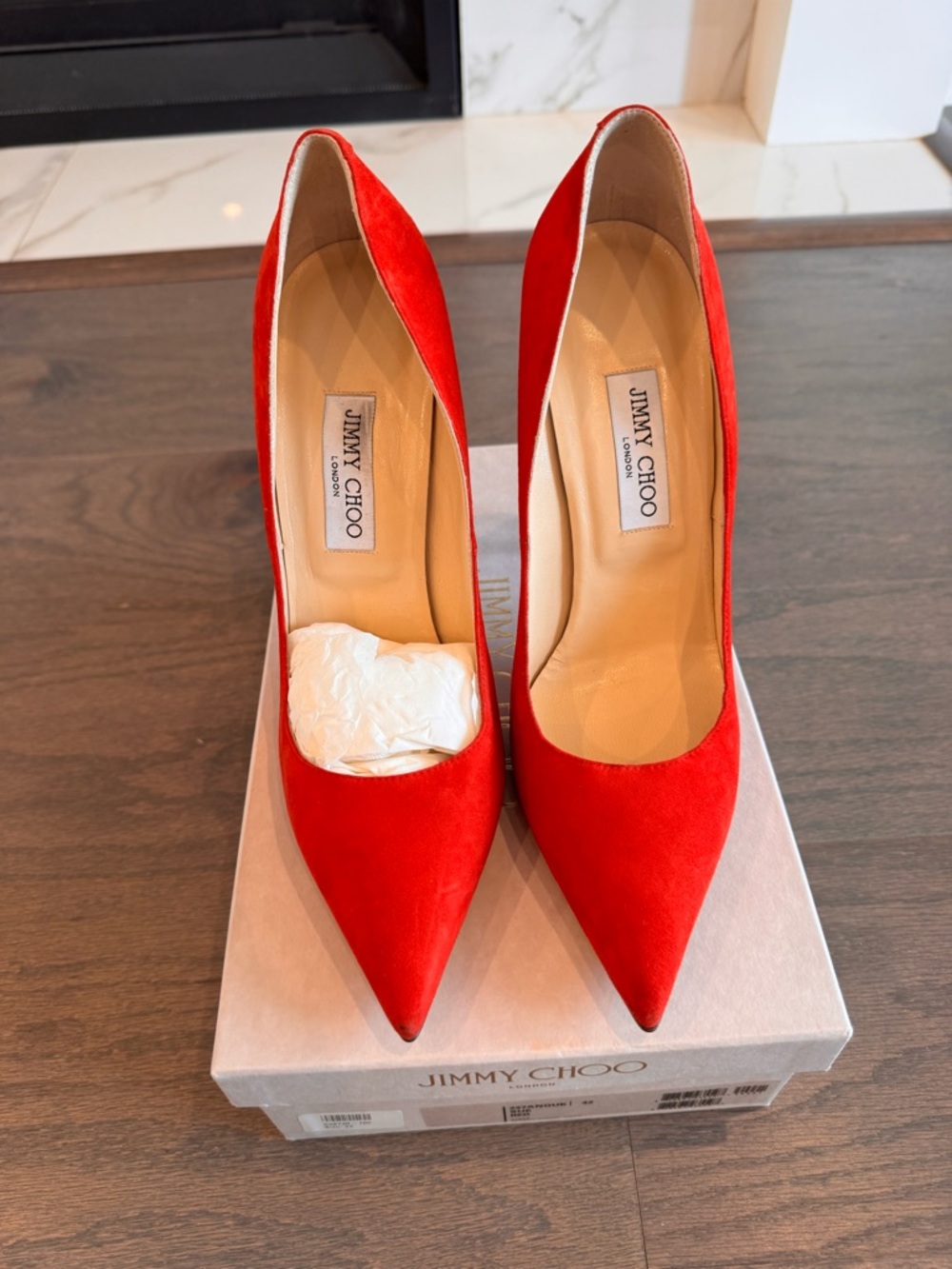 Jimmy Choo Red Suede Pointed-Toe Pumps